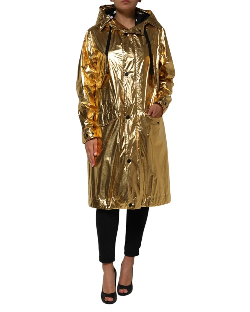Dolce & Gabbana Women Gold Hooded Long Sleeves Trench Coat Jacket Polyester Clothing Gold