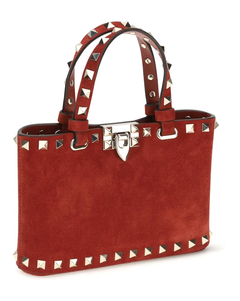 Valentino Garavani Women's Suede Rockstud Mini Handbag Russet Red Calf Leather Bos Taurus Handbags Hand Bags Red