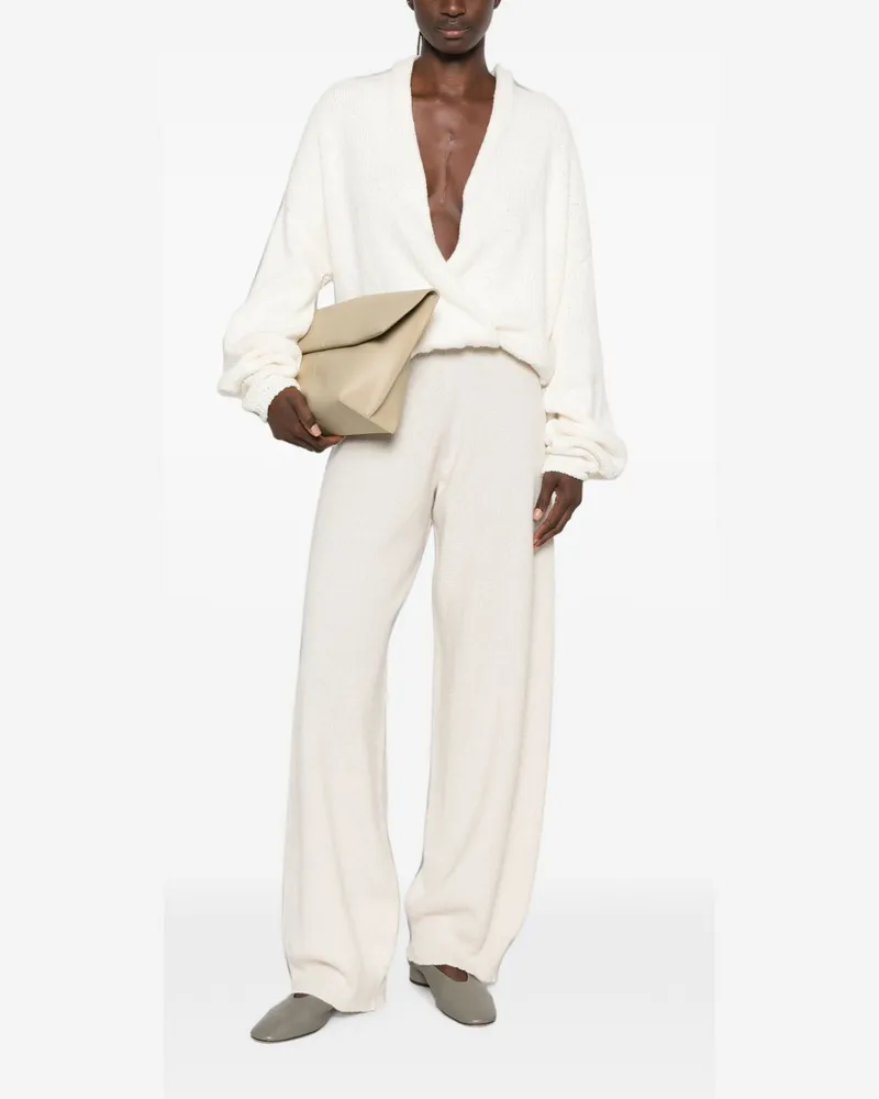 Fabiana Filippi Fine-Knit Wool Blend Trousers — Beige Beige