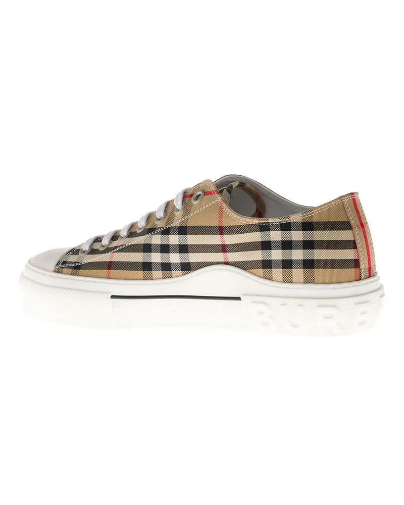 Burberry Men's Sneakers Vintage Check Print Beige Cotton Trainers Beige