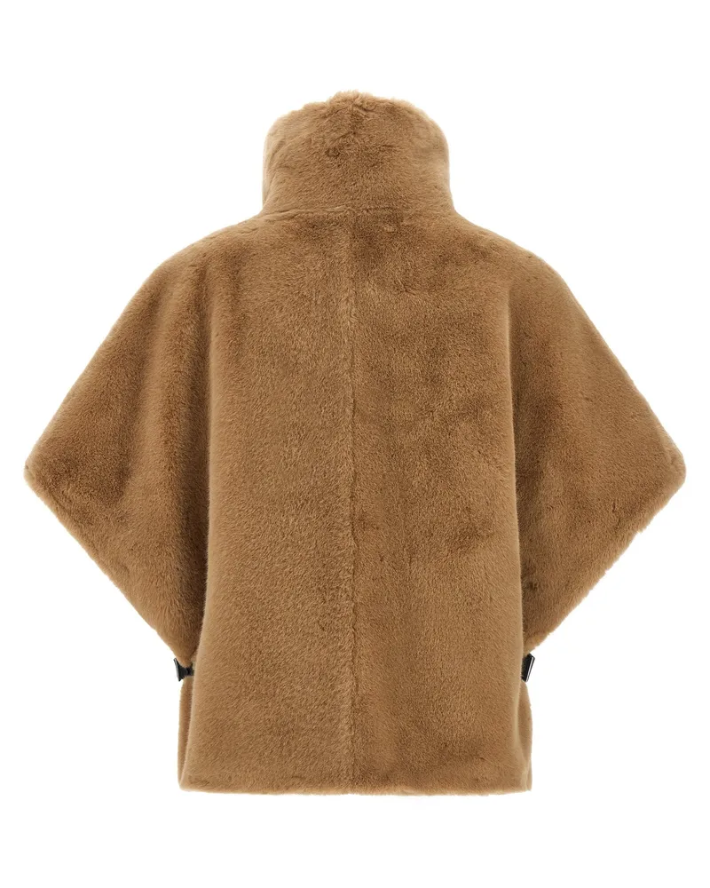 Pinko Fur-Effect Wool Cape — Camel Camel