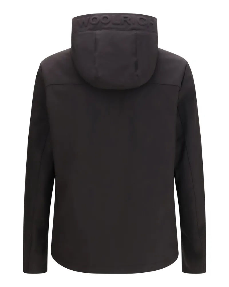 Woolrich Men Pacific Soft Shell Hooded Jacket Black Polyester; Elastane Down Coat Black