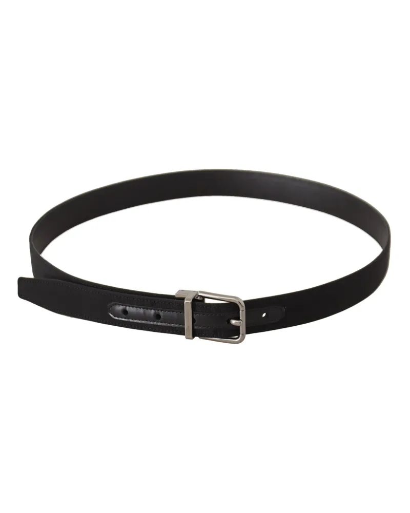Dolce & Gabbana Men's Black Canvas Leather Silver Metal Buckle Belt Black