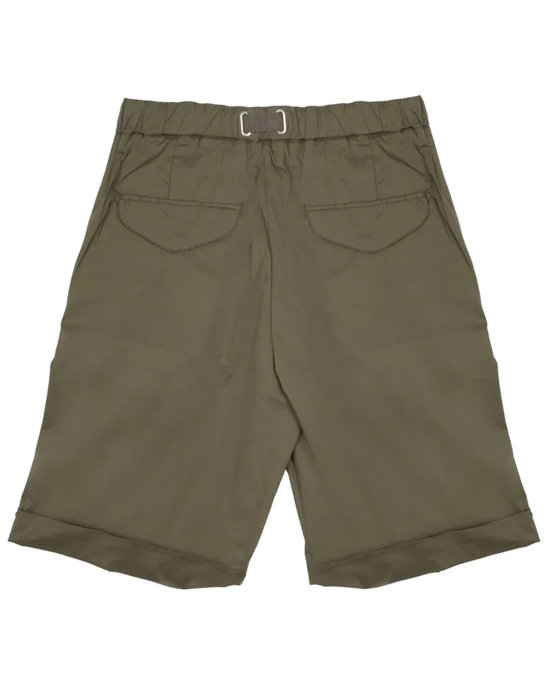 PLAN C Belted Cotton-Blend Shorts — Green 