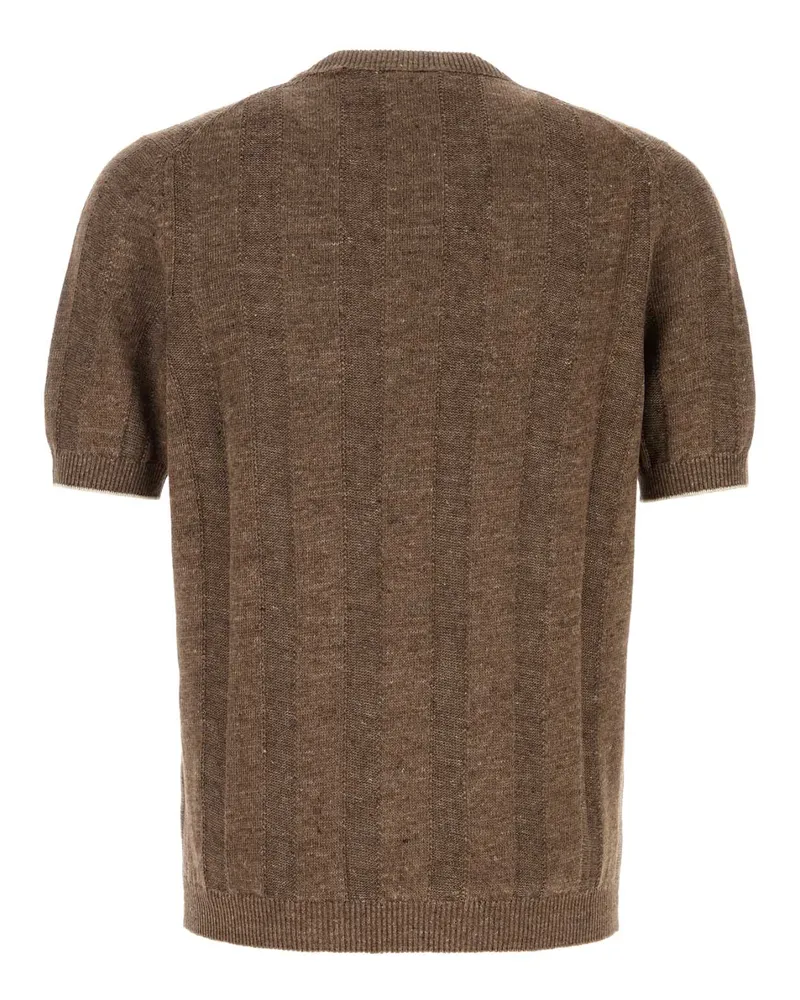 Brunello Cucinelli Men's Brown Knit T-Shirt Nocciola Esterno: Lino Cotone T-shirts And Polos Brown