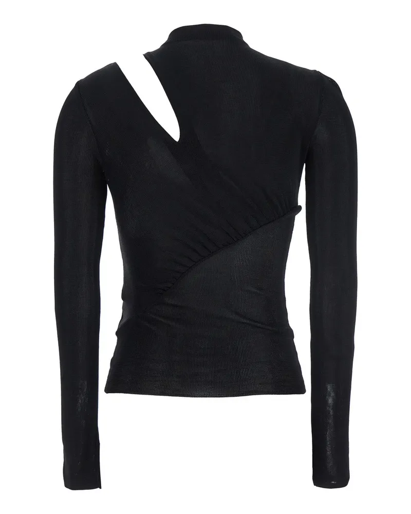 Self-Portrait Asymmetric Cut-Out Viscose Blouse — Black Black
