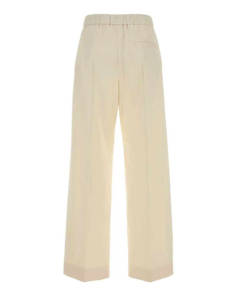 Jil Sander Women's Ivory Cotton Wide-Leg Pant Chalk Pantaloni White