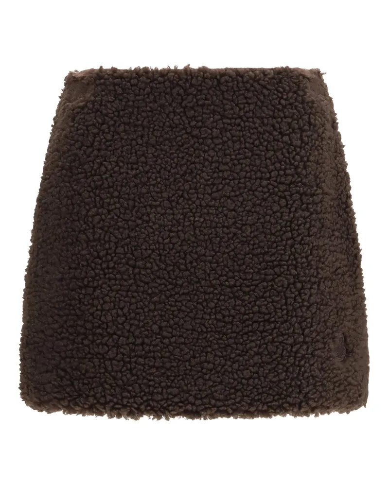 Moncler Teddy-Effect Fleece Miniskirt — Taupe Taupe