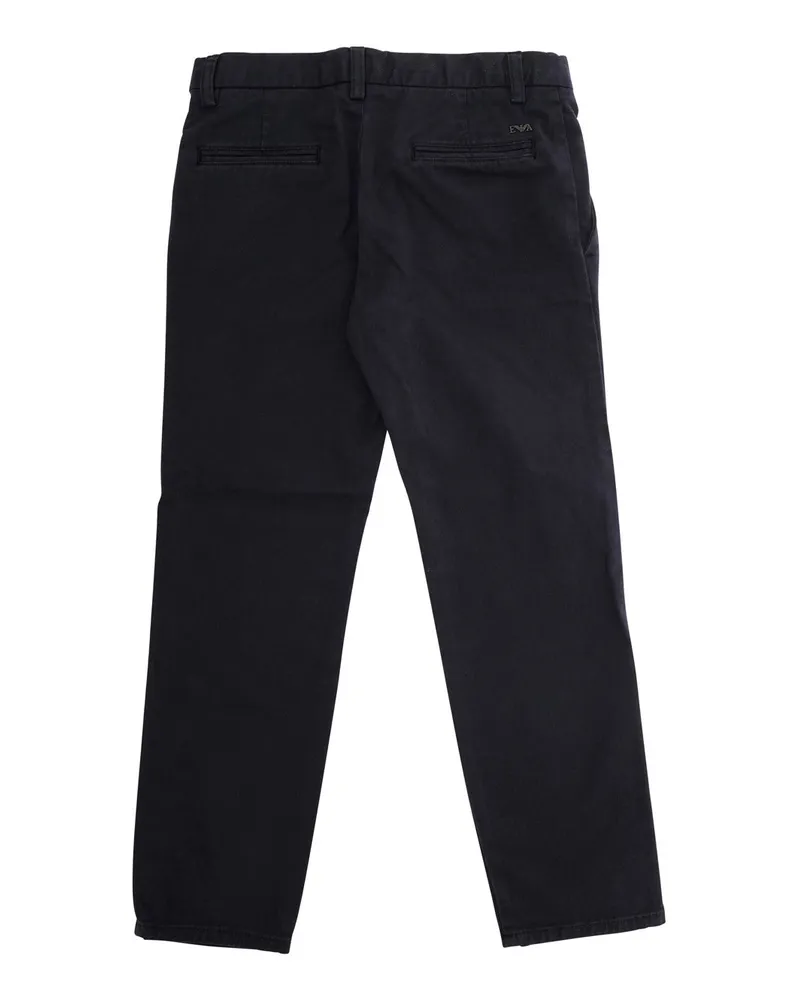 Emporio Armani Boys' Blue Trousers With Belt Loops And Logo Plate Cotton Navy