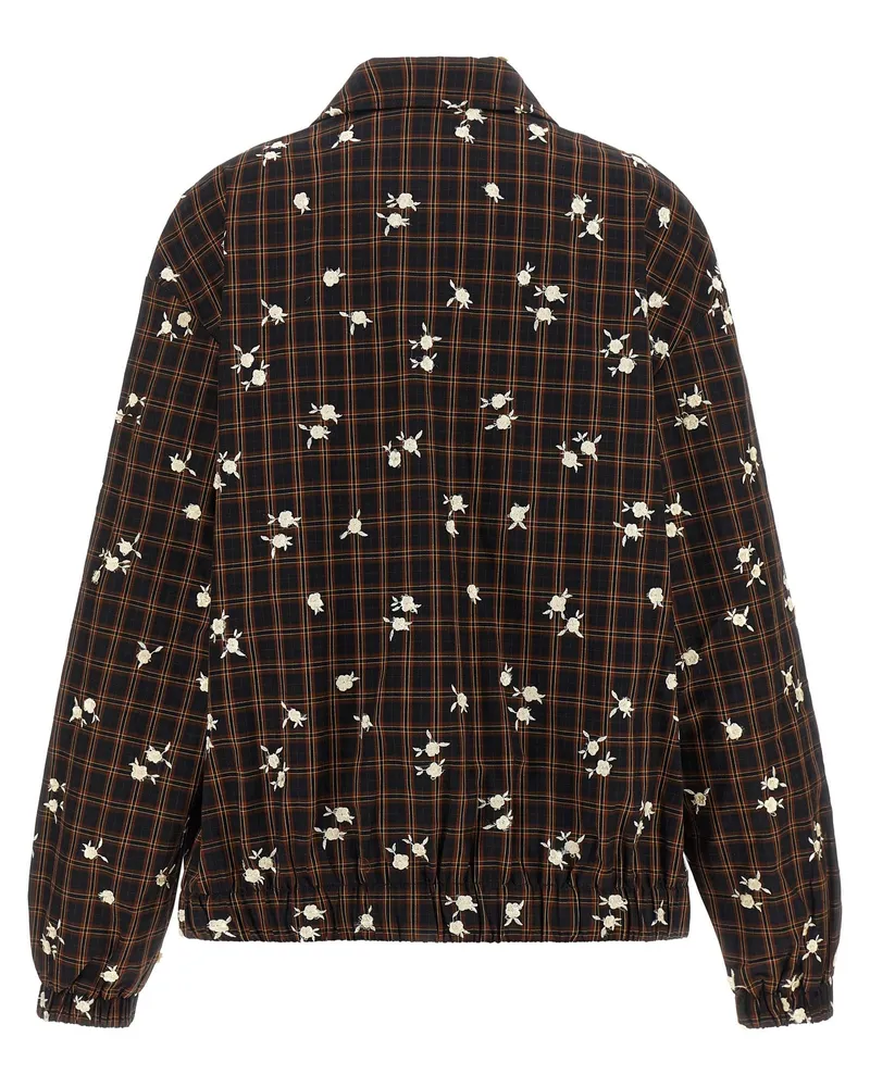 Ganni Check Flower Embroidered Jacket — Brown Brown