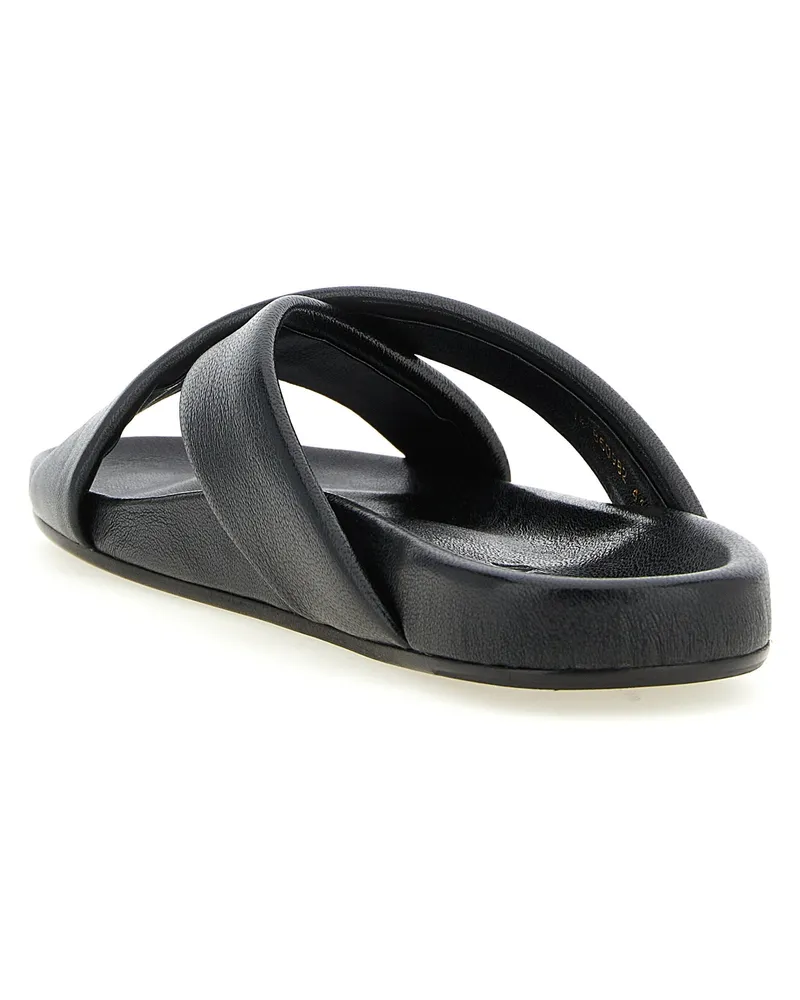 Saint Laurent Men's Black Lamb Leather Slides Shoe Black