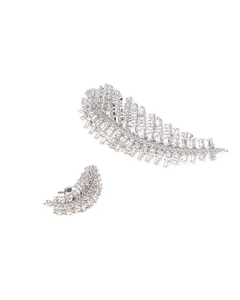 Swarovski Crystal Feather Earrings — Clear Clear