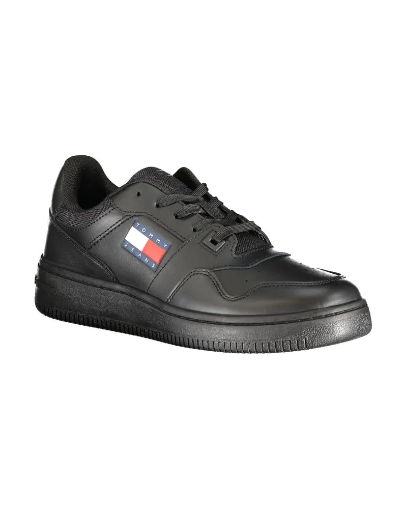 Tommy Hilfiger Logo-Detailed Leather Sneaker — Black Black