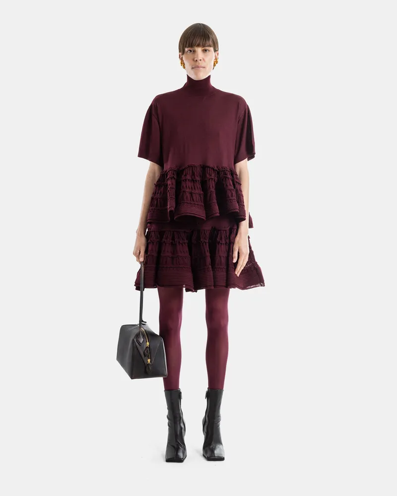 Alaïa Women's Turtleneck Top With Crinoline Bordeaux Wool Red Red