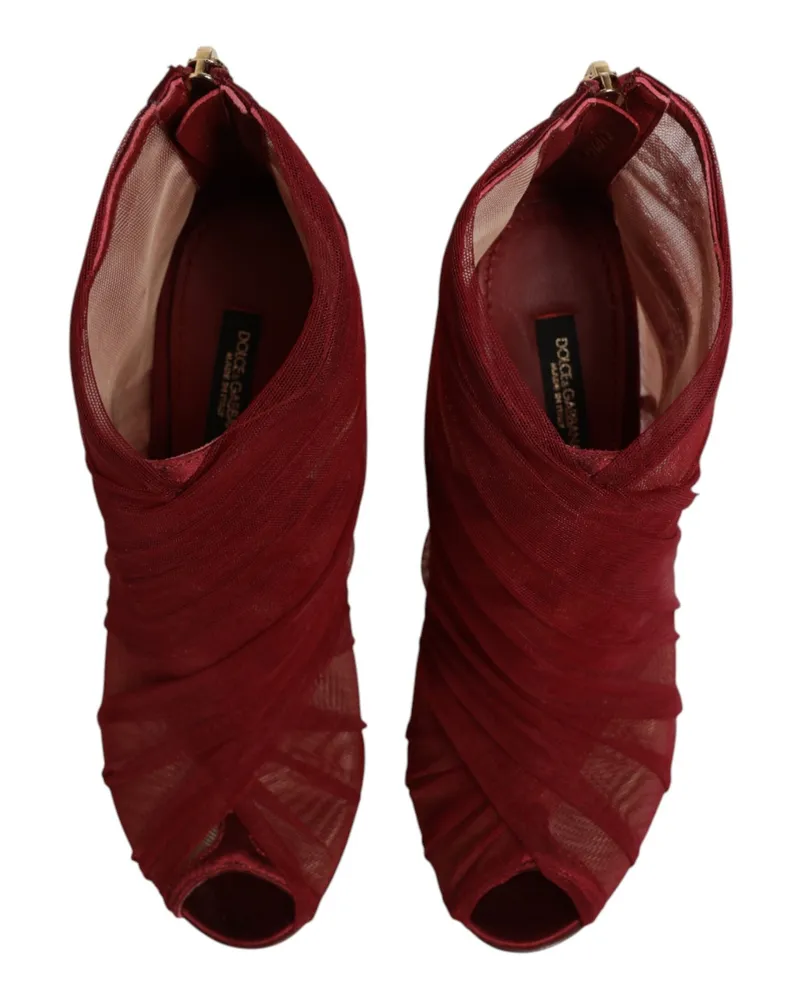 Dolce & Gabbana Women's Red Tulle Ankle Boots Stiletto Heels Shoes 15+pa+se+vi Red
