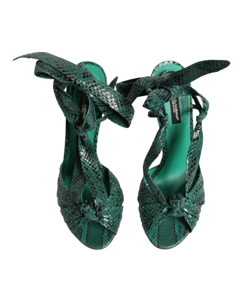 Dolce & Gabbana Women's Green Python Leather Heels Sandals Shoes Green