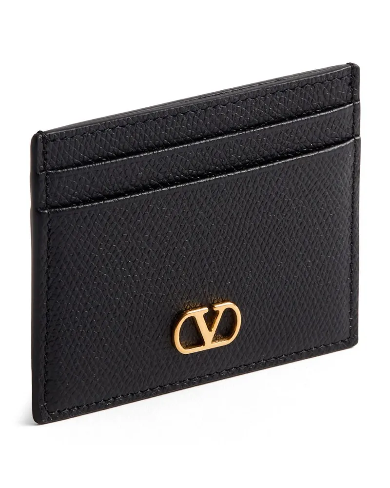 Valentino Garavani VLogo Signature Pebbled Leather Card Case — Black Black