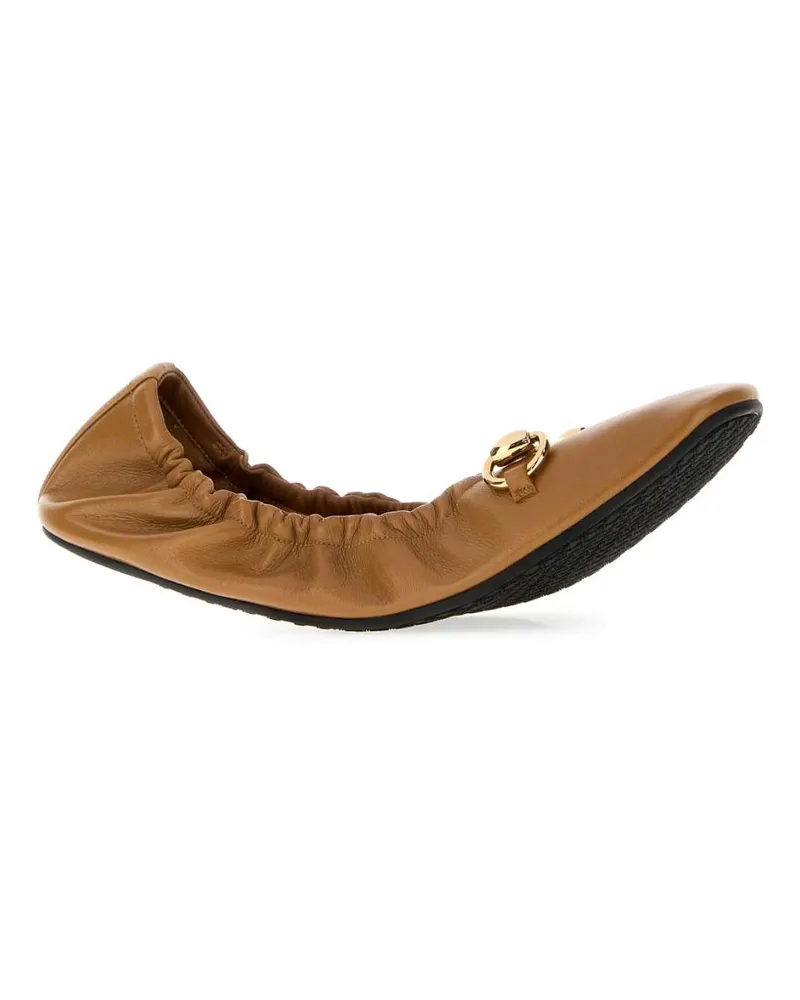 Gucci Women's Camel Leather Prima Ballerinas Softycaramel Ballerine Flat Shoes Camel