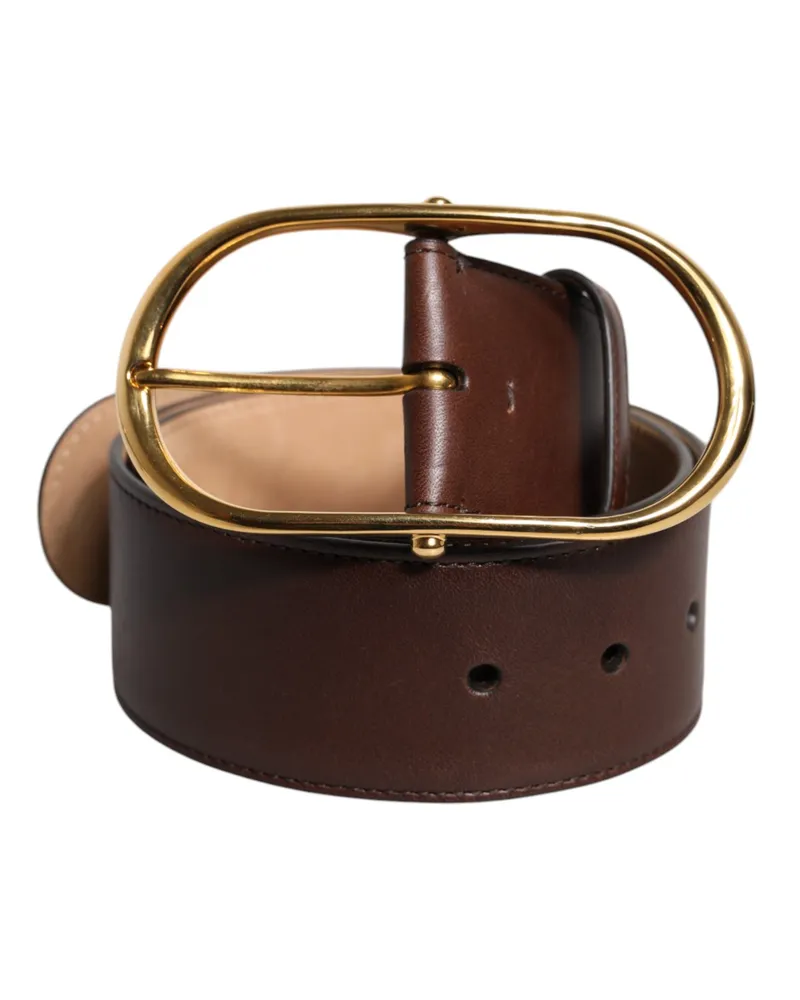Dolce & Gabbana Men's Brown Leather Classic Metal Oval Buckle Belt Calf Brown