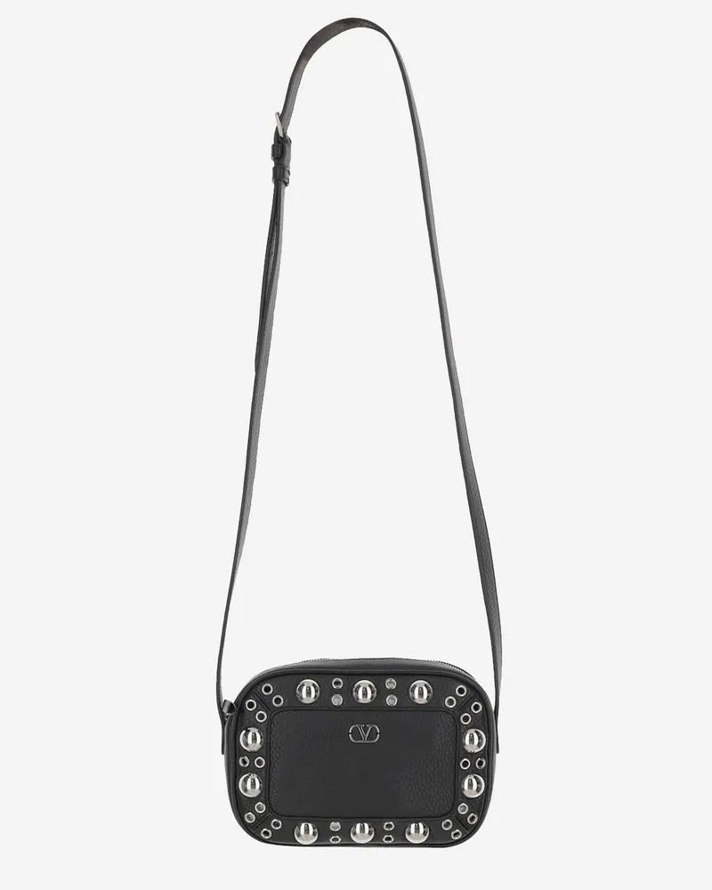 Valentino Garavani Women's Suede Crossbody Bag With Vlogo Black Leather Shoulder Black
