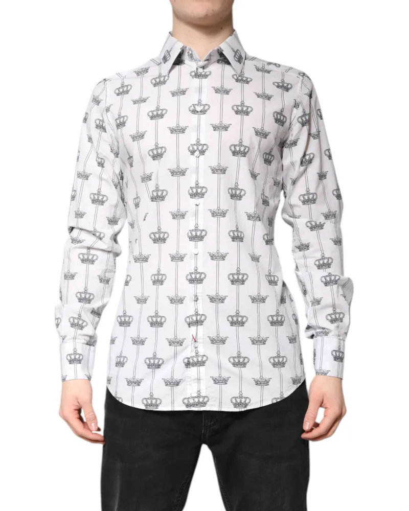 Dolce & Gabbana Men's White Gold Crown Cotton Dress Formal Shirt White