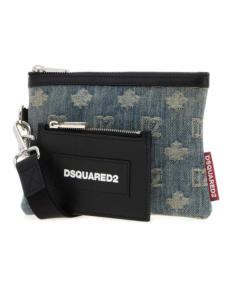 Dsquared2 Men's Embroidered Denim D2 Pouch M2498 Borse A Mano Blue