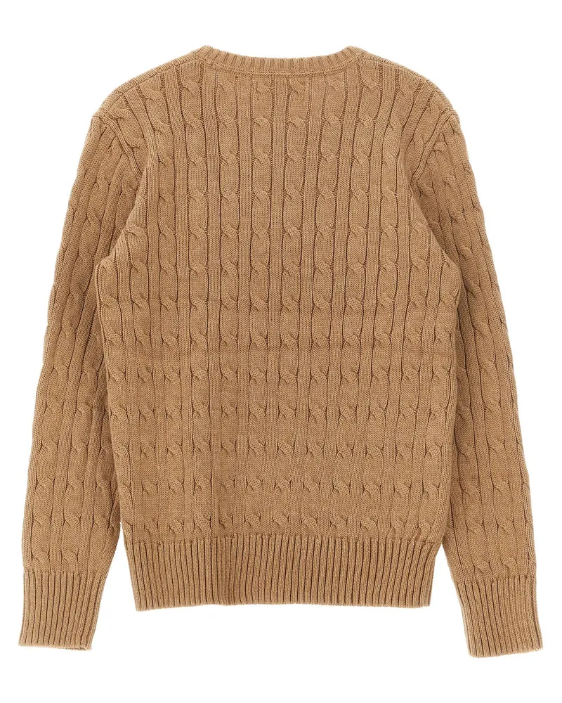 Ralph Lauren Braided Cotton Crewneck Sweater — Camel Camel