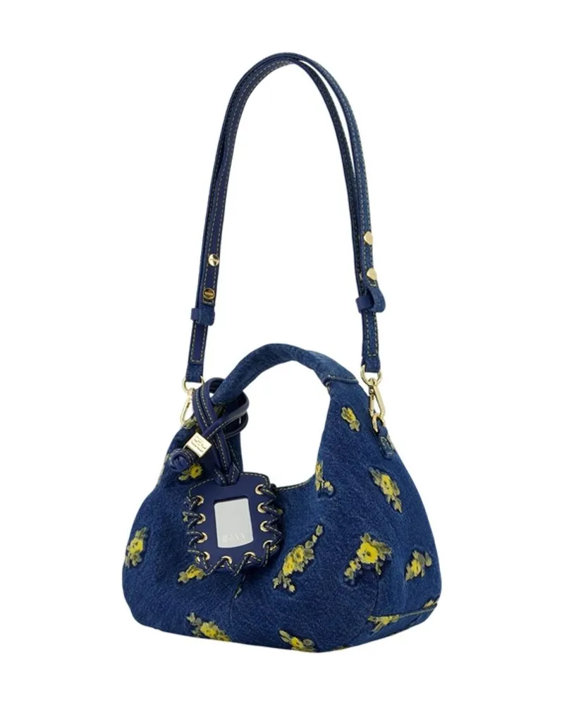 Ganni Women's Hobo Mini Flowers Purse -  Cotton Multicolor Bags Handbags-Purses Navy