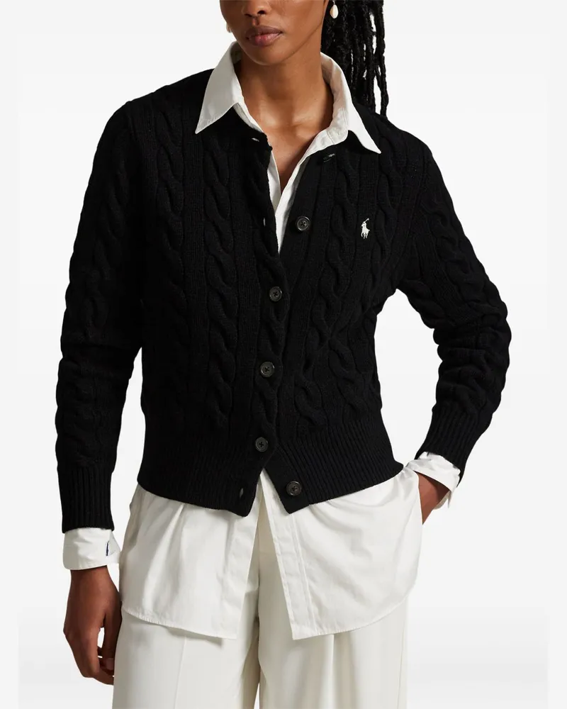 Ralph Lauren Cable Knit Wool-Cashmere Cardigan — Black Black