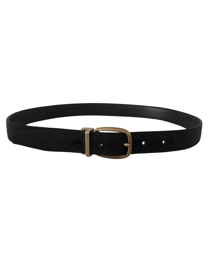 Dolce & Gabbana Men's Black Grosgrain Leather Bronze Metal Belt Black