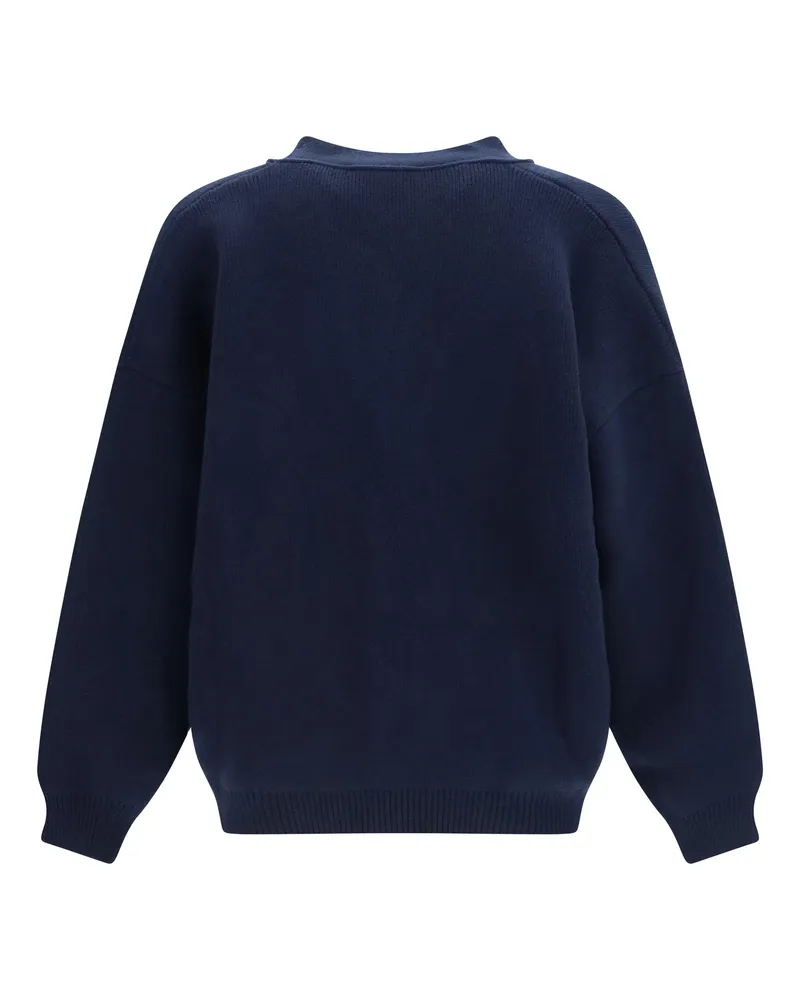 Laneus Men's Wool Cardigan Blu Navy Ovis Aries Sweater Navy
