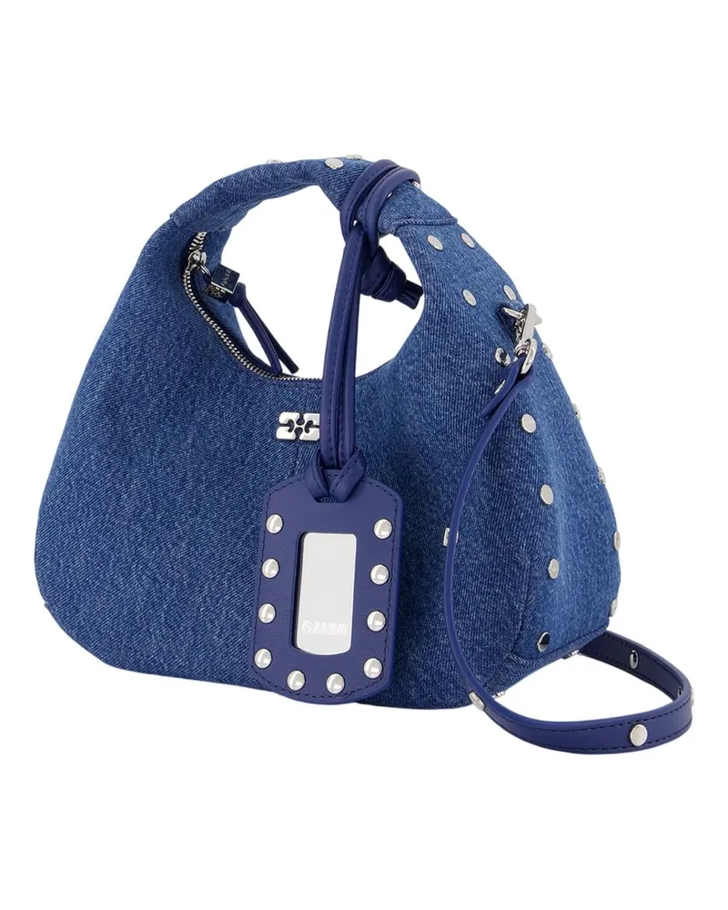 Ganni Women's Hobo Mini Studs Purse -  Cotton Blue Bags Handbags-Purses Blue