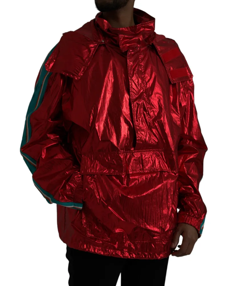 Dolce & Gabbana Men's Red Nylon Hooded Pullover Sweatshirt Jacket Clothing Red