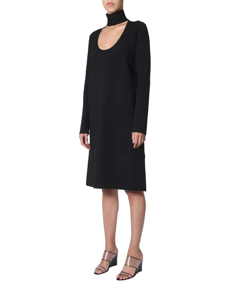 Bottega Veneta High-Neck Viscose-Wool Blend Dress — Black Black