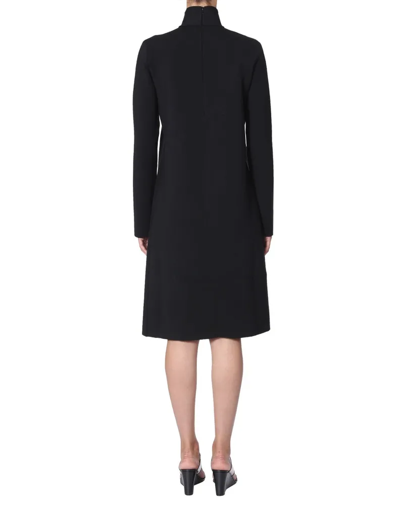 Bottega Veneta High-Neck Viscose-Wool Blend Dress — Black Black