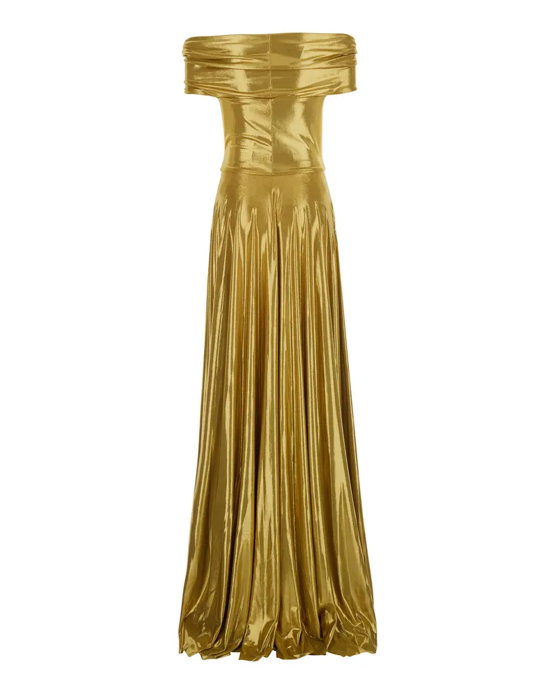 Norma Kamali Women's Long Dress Gold Tech Fabric Metallic Polyester Gold