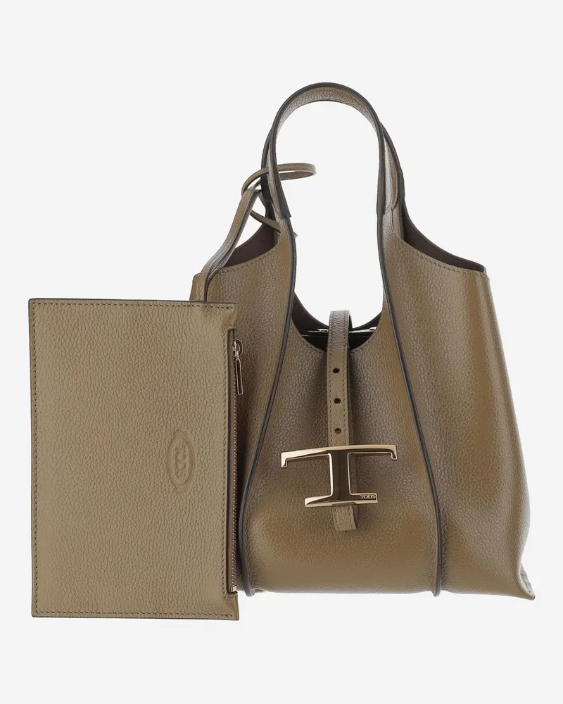TOD'S Women's Leather T Shopping Bag Brown Calfskin Handbags Hand Brown