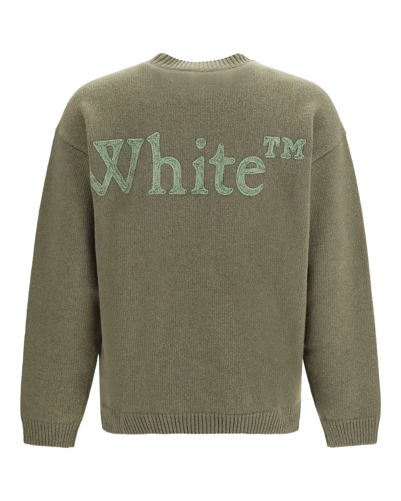 OFF-WHITE Men Bookish Shared Logo Knit Crewneck Sea Turtle Wool Ovis Aries; Polyamide Sweater Green