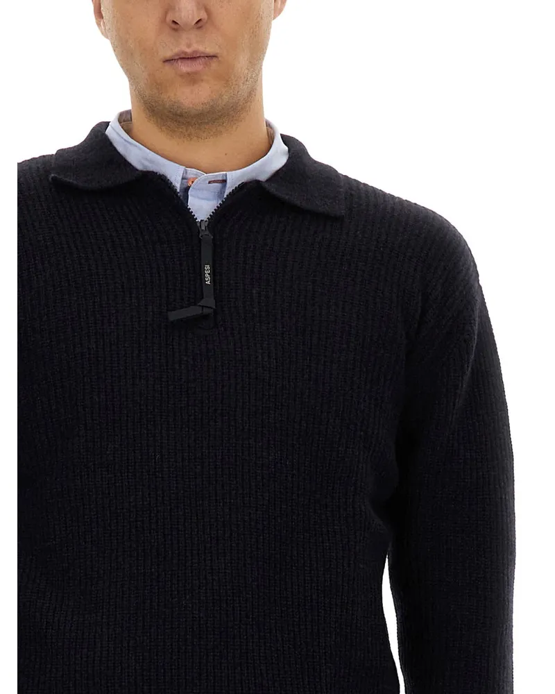 ASPESI Wool Jersey Sweater — Blue Blue