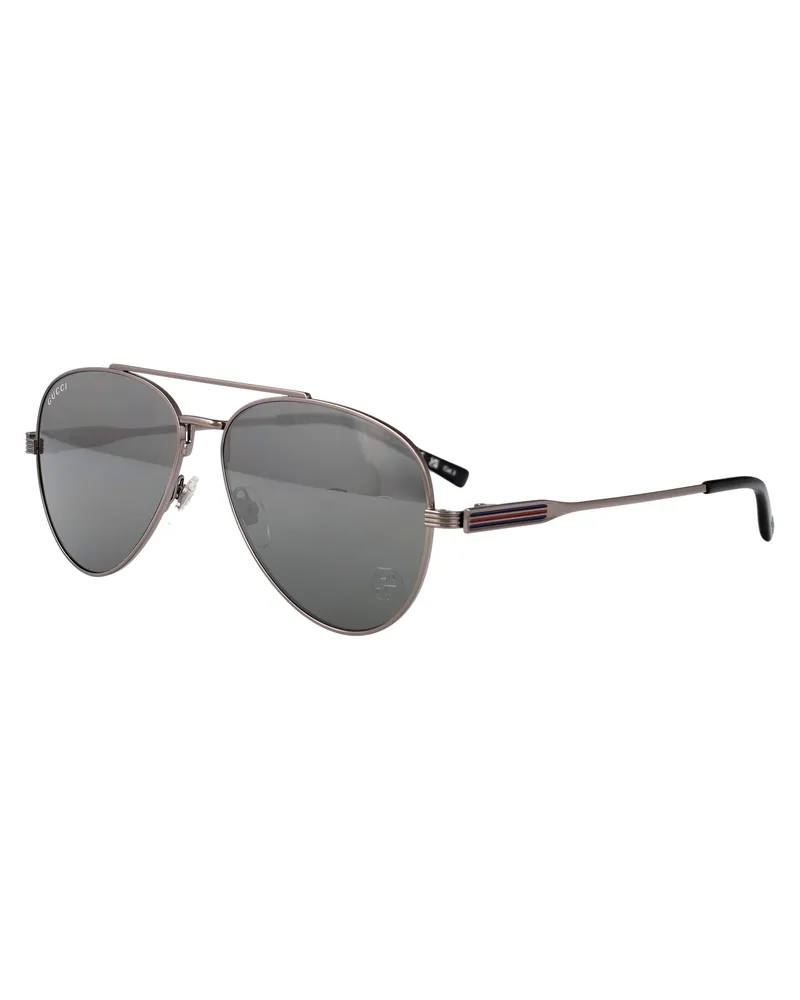 Gucci GG1874S Metal Aviator Sunglasses — Silver Silver