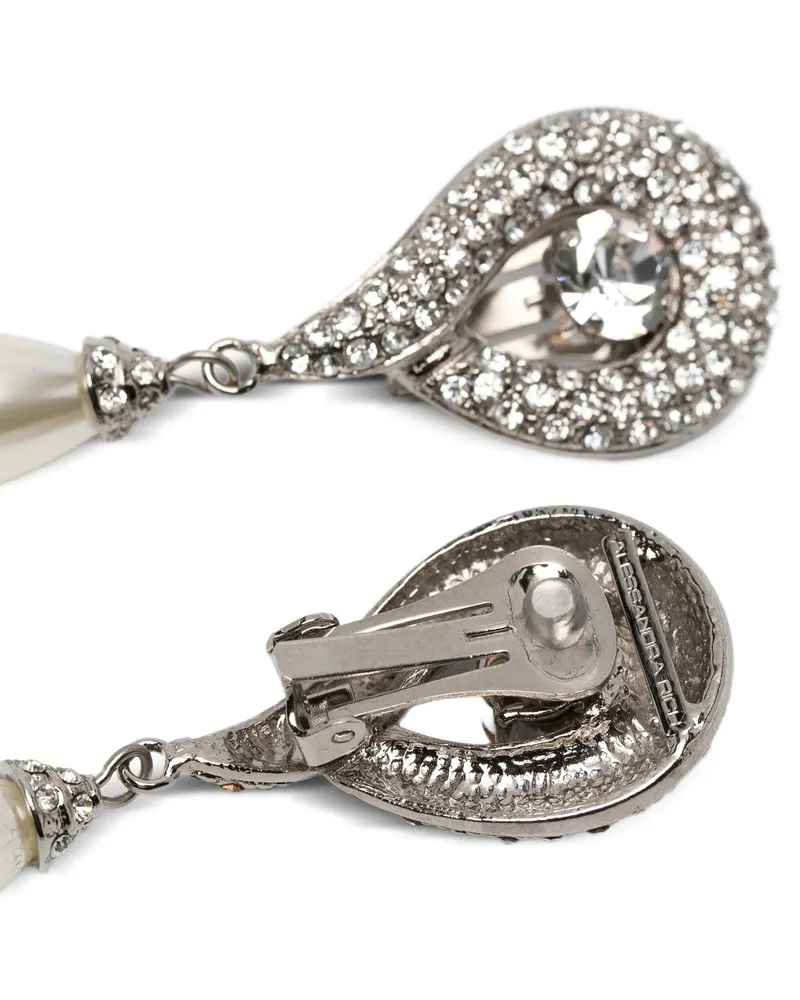 Alessandra Rich Crystal and Pearl Drop Earrings — Silver Silver