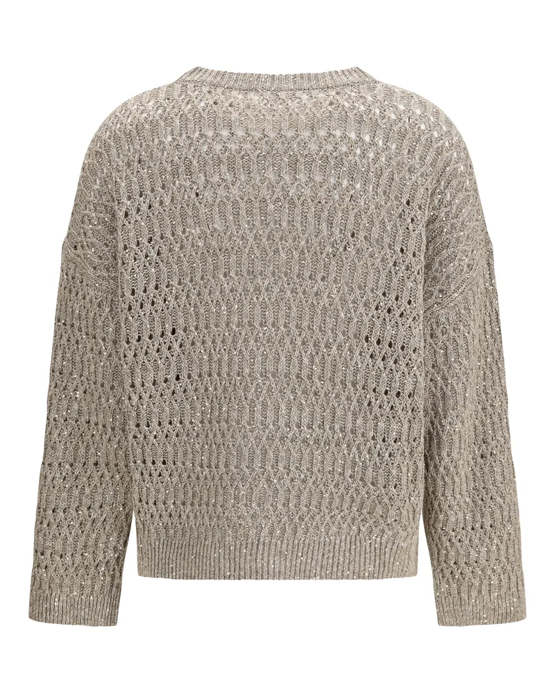 Brunello Cucinelli Women's Openwork Sweater Fango Silk; Nylon Beige