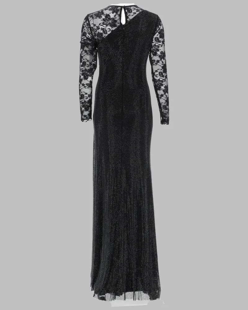Self-Portrait Lace Sleeve Floor-Length Dress — Black Black