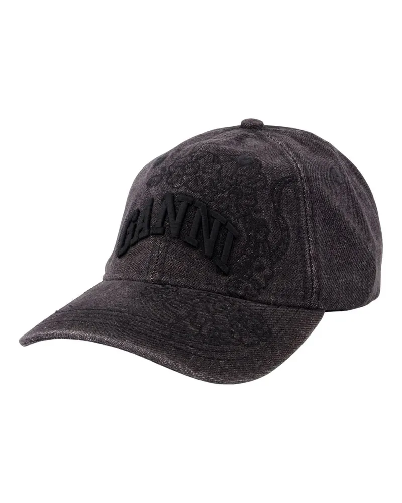 Ganni Women's Washed Embroidery Cap -  Cotton Black Accessories Hats Black