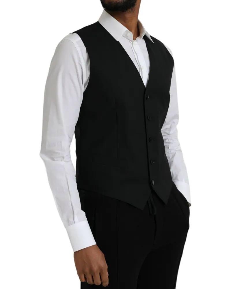 Dolce & Gabbana Men's Black Wool Formal Dress Waistcoat Vest Virgin Elastane Black