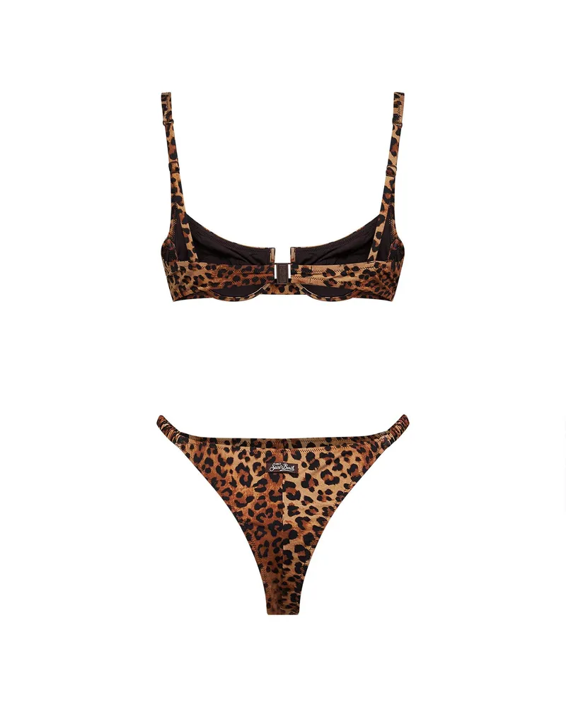 MC2 Saint Barth Women's Bikini Perlamir Lycra Leopard-Print Multicolour Polyamide Swimwear Sea Clothing Brown