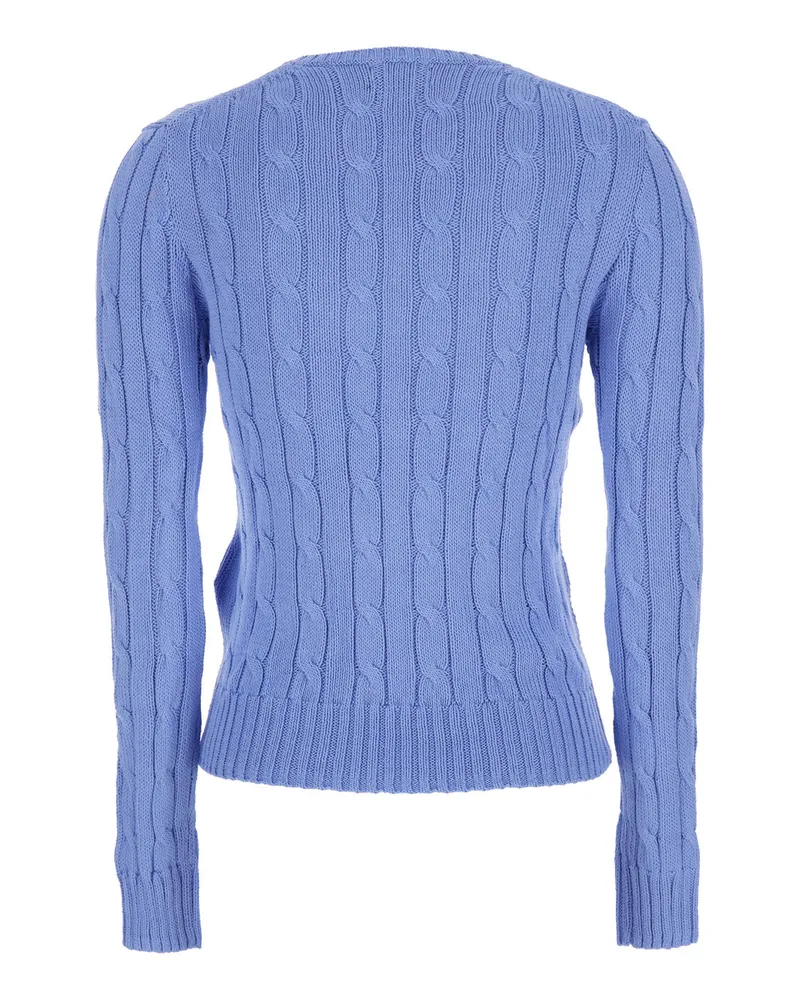 Ralph Lauren Cable-Knit Pony Embroidery Sweater — Blue Blue
