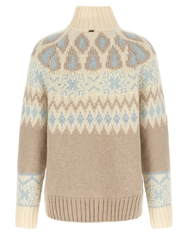 Herno Wool and Cashmere Blend with Norwegian Jacquard Sweater — Beige Beige