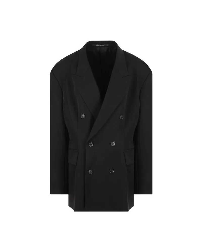 Balenciaga Double-Breasted Wool Blazer — Black Black