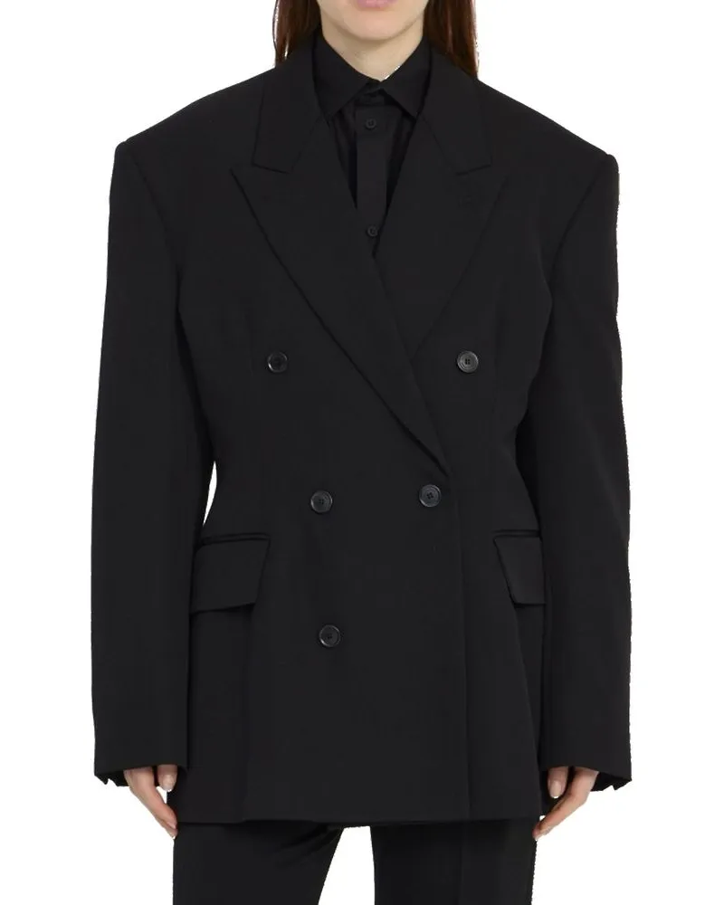 Balenciaga Women's Black Wool Coat Clothing Black